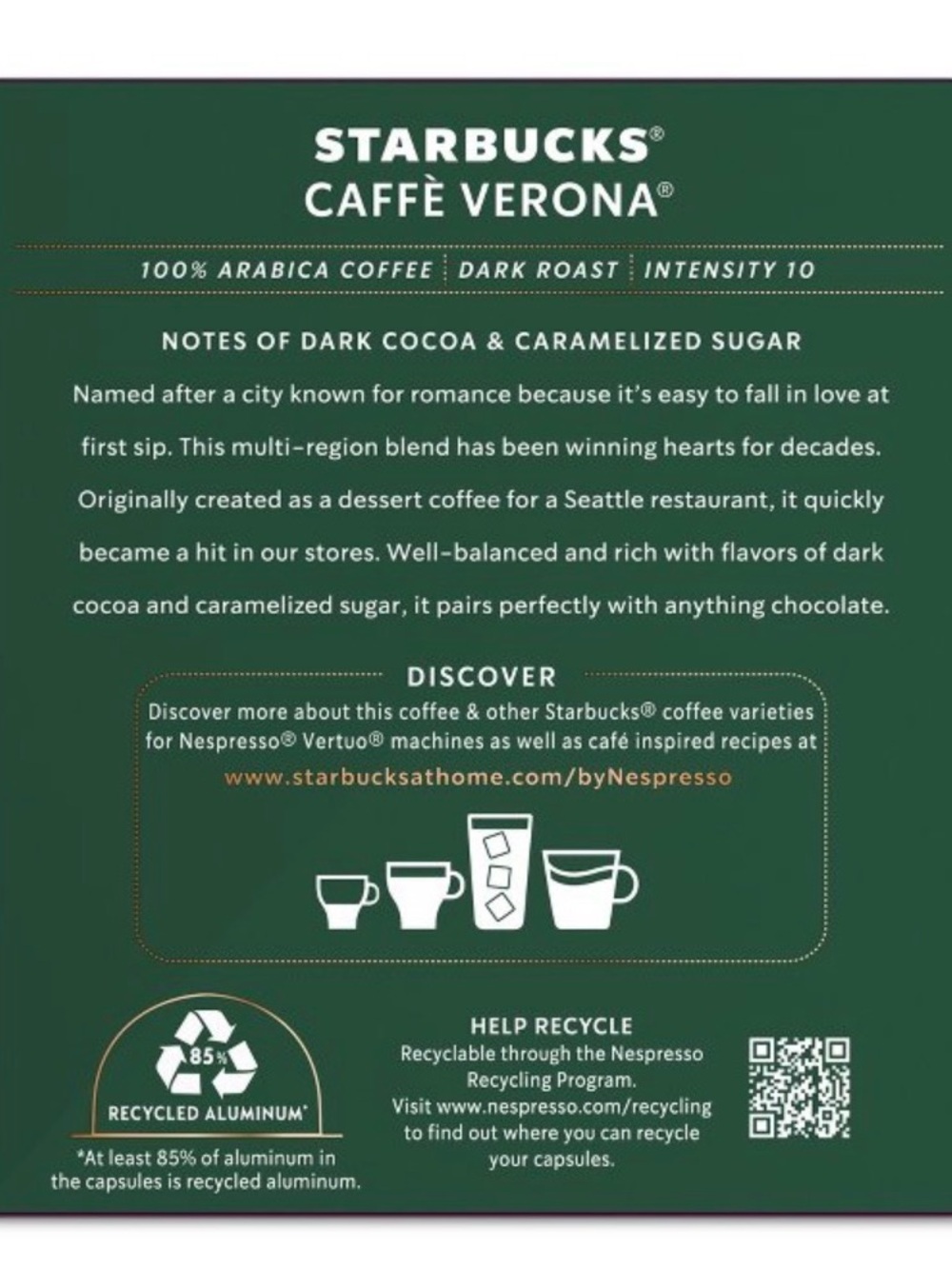 Starbucks by Nespresso Caffè Verona Dark Roast - 32 Count (Vertuo Line) - Picture 5 of 8